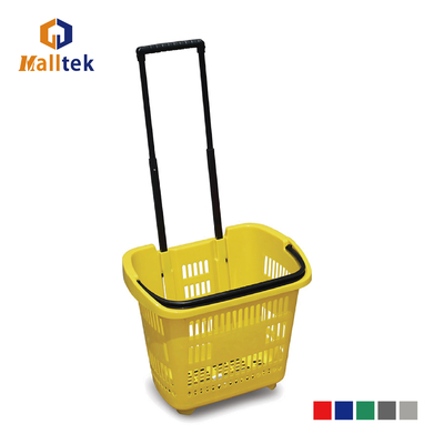 Customized Telescopic Handle Rolling Supermarket Shopping Trolley Basket With Two Wheels