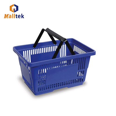 22L Double Hands Supermarket Plastic Basket / Supermarket Hand Basket