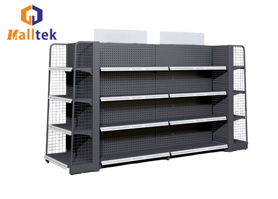 2 Side Supermarket Gondola Shelving Metal Perforated Back Panel Shelf