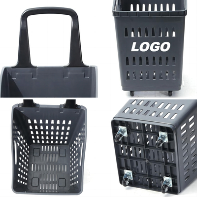 Retail Stores Supermarket Shopping Basket With Wheels 60L