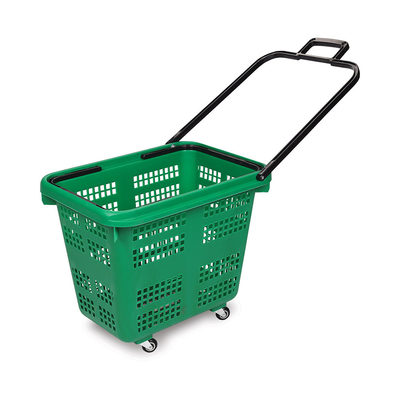Collapsible Shopping Trolley Plastic Cart Market Tote Basket For Shop With Wheels