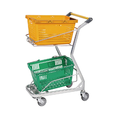 High Quality Metal Wire Shopping Cart Hot Selling Double Basket Shopping Cart Trolley