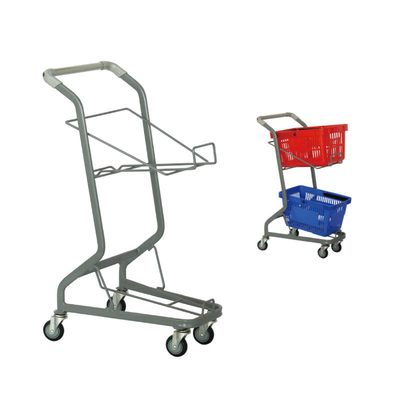 High Quality Metal Wire Shopping Cart Hot Selling Double Basket Shopping Cart Trolley