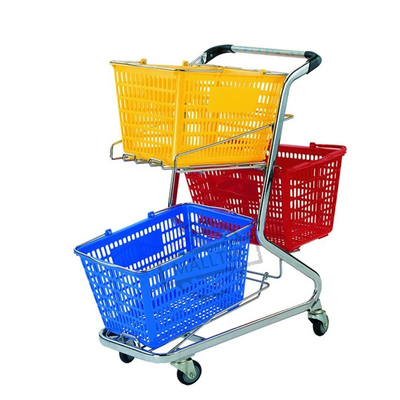 Three Baskets Factory Wholesale Cheap Price Market Shopping Double Layers Hand Basket Trolley Cart  Customized