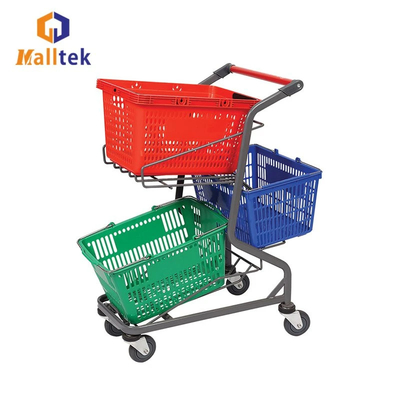 Three Baskets Factory Wholesale Cheap Price Market Shopping Double Layers Hand Basket Trolley Cart  Customized