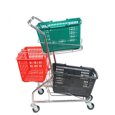 Three Baskets Factory Wholesale Cheap Price Market Shopping Double Layers Hand Basket Trolley Cart  Customized
