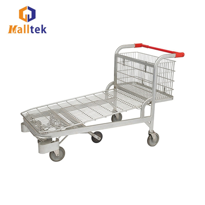Heavy Duty Warehouse 5 Wheels Hand Push Metal Supermarket Transport Trolley Cart