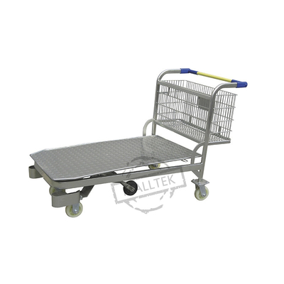 Heavy Duty Warehouse 5 Wheels Hand Push Metal Supermarket Transport Trolley Cart