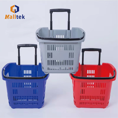 Customized Telescopic Handle Rolling Supermarket Shopping Trolley Basket With Two Wheels