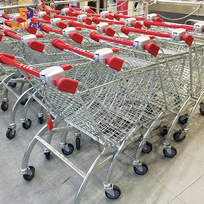 Fan Shaped V  Type Foot Metal Shopping Trolley Cart For Supermarket