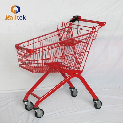 80L European Metal Supermarket Cart With 4 Inch PU Wheels