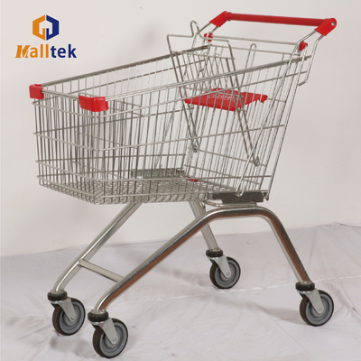 80L European Metal Supermarket Cart With 4 Inch PU Wheels