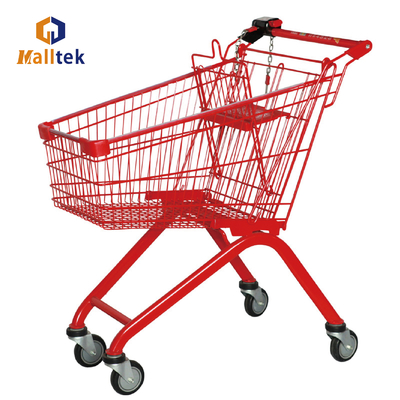 80L European Metal Supermarket Cart With 4 Inch PU Wheels