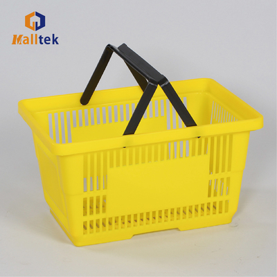 22L Double Hands Supermarket Plastic Basket / Supermarket Hand Basket