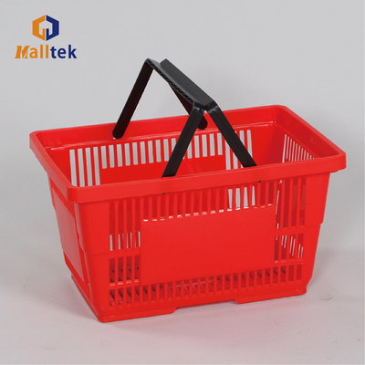 22L Double Hands Supermarket Plastic Basket / Supermarket Hand Basket
