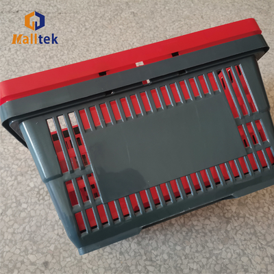 22L Double Hands Supermarket Plastic Basket / Supermarket Hand Basket