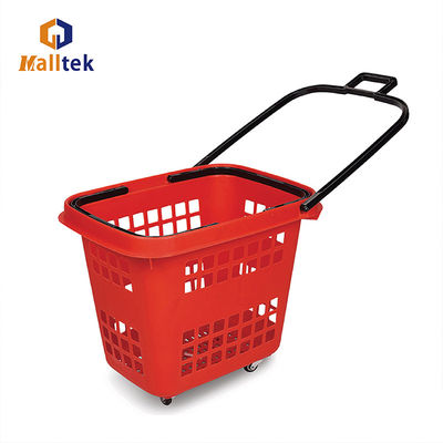 Durable Popular Handle Rolling Shopping Baskets With PU Wheels For Supermarket