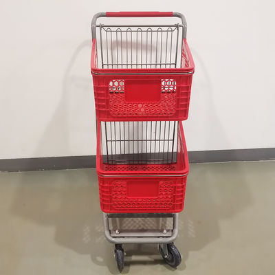 New Style Two Layers Plastic Supermarket Trolley With 4 PU Wheels