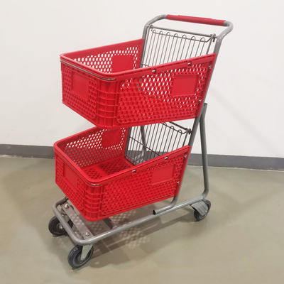 New Style Two Layers Plastic Supermarket Trolley With 4 PU Wheels
