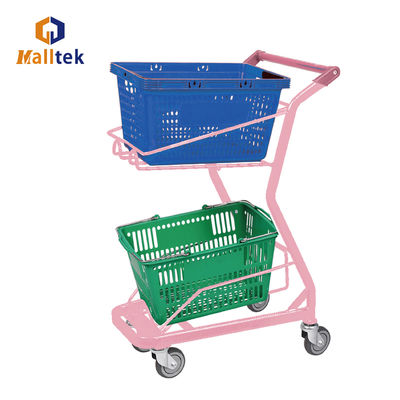 Pink Colour Metal Supermarket Shopping Basket Trolley For Retail Grocery Store