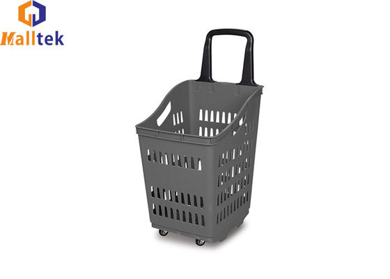 Large Capacity Plastic Supermarket Shopping Basket With Handle And 2 Wheels