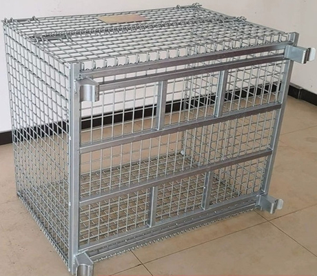 Warehouse Galvanized Steel Metal Wire Mesh Storage Cages Foldable